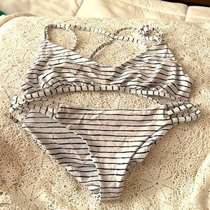Cross cross back striped white with blue bikini
